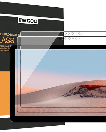 Megoo Screen Protector (2 Pack) for Microsoft Surface Go 4/3/2/1, 9H Tempered Glass, Anti-Drop, Hydrophobic, Oleophobic, 24.1 x 17.1 cm, 10.5 inch, 2 Pieces