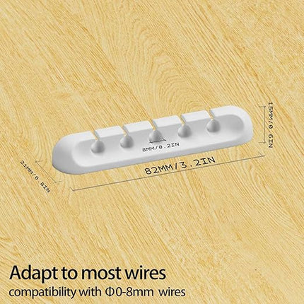 USB Cable Organizer Clips Cord Holder,8 Packs (5-Slots) White Self Adhesive Desk Cord Cable Management
