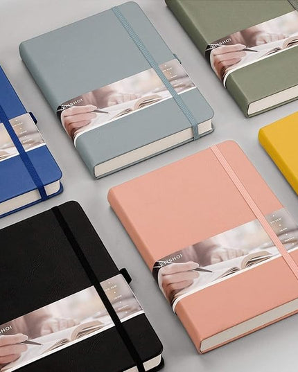 EMSHOI Dotted Notebook - 256 Pages A5 Bullet Dotted Journal, Hardcover Dot Grid Notebook, Leather Notebooks for Work, 120gsm Thick Paper,16 Perforated Pages, Inner Pocket,5.75'' × 8.38''-Pink