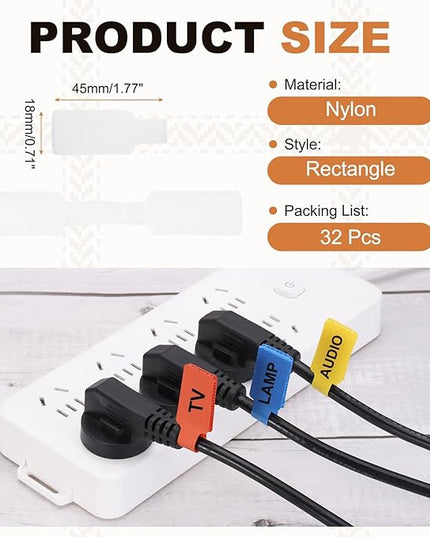 PATIKIL 32Pcs Cable Labels Tags, 1.8" Write on Wire Tags Cord Labels Hook Loop Rectangle Cable Ties for Electronics Organize Wire Classify Identification Management, White