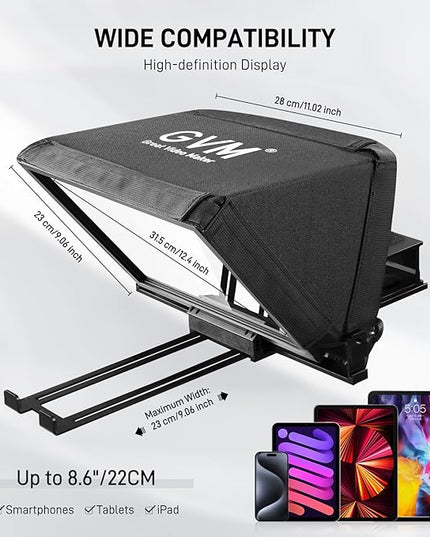 GVM 12" Teleprompter kit with Remote Control & App, Collapsible Teleprompter for iPad Tablet Phone DSLR Camera, Prompter with Carry Case, HD Refective Display, for Video Recording/Vlogger