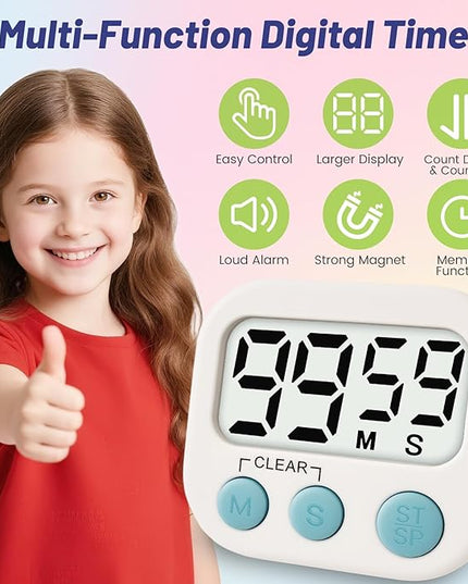 24 Pcs Digital Timer for Kids, Magnetic Countdown Kitchen Timer, Upgrade Loud Alarm Timers for Cooking, Kitchen, Exercise, Work, Study, Classroom, Outdoor Activities, Battery not Including