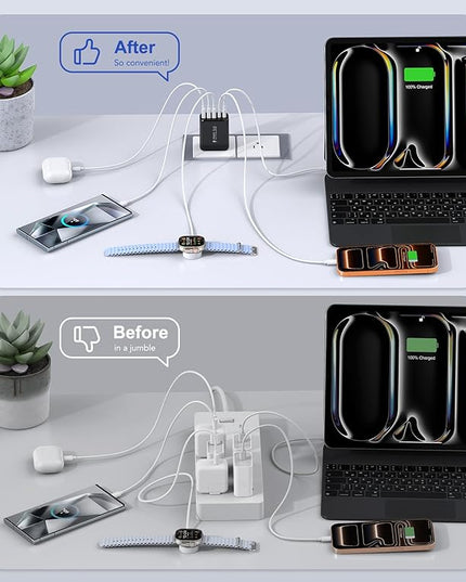 [2-Pack]60W USB C Wall Charger Block, 5-Port C Charger Fast Charging Block PD Power Adapter +QC 3.0 Multiport Type C Box Brick Cube USB A Wall Plug for iPhone 14/15/16/17 Pro Max,Samsung Galaxy(Black)