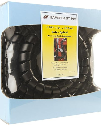 Caplugs SPPC Series – Safeplast Safe-Spiral Pre-Cut Spiral Wrap, Hose & Cable Protector, Black HD-PE, 1.5" OD x 12' Pre-Cut Length, Hydraulic & Pneumatic Hoses (40PC14BK)