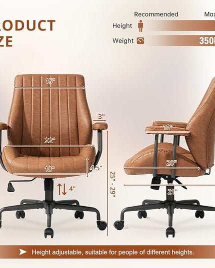 Ergonomic Office Chair 330LBS, Reclining Swivel Mid Back Desk Chair with Adjustable Height, Thickened Cushions, Comfy Executive Armchair for Home Office
