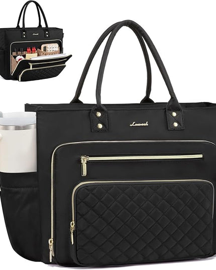 LOVEVOOK Laptop Tote Bag for Women, Work Bags Computer Laptop Bag, Teacher Tote Bag, Professional Briefcase Business Large Purses Handbag, Black, 17 Inch