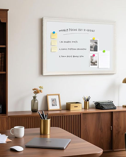 Large White Board for Wall, 36'' x 24'' Magnetic Dry Erase Board, Decorative Whiteboard, White Vintage Wooden Frame
