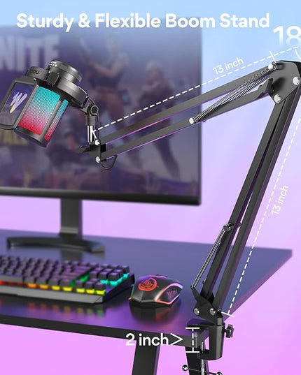 MAONO Gaming USB Microphone, Noise Cancellation Condenser Mic with Mute, Gain, Monitoring, Boom Arm Mic for Streaming, Podcast, Twitch, YouTube, Discord, PC, Computer, PS4, PS5, Mac, GamerWave DGM20S
