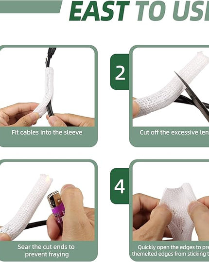Split Wire Loom Tubing, Cable Protector Sleeve, Braided Cable Management for TV/Computer/Home Theater/Engine Bay, Cord Protectors from Pets No Chew (White, 1"-10ft)