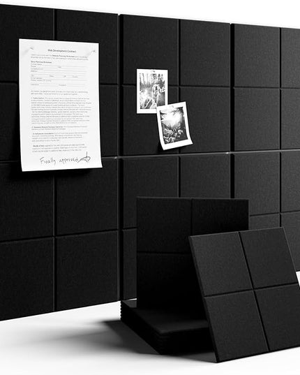 Large Felt Bulletin Board 36"x24", 6-Pack 4-Compartment Wall Organizer, Cork Board Alternative with 60 Removable Adhesive Tabs, Modular Felt Panels for Home Office, Classroom and Study-Black