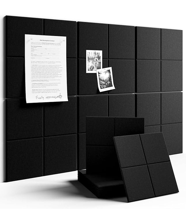 Large Felt Bulletin Board 36"x24", 6-Pack 4-Compartment Wall Organizer, Cork Board Alternative with 60 Removable Adhesive Tabs, Modular Felt Panels for Home Office, Classroom and Study-Black