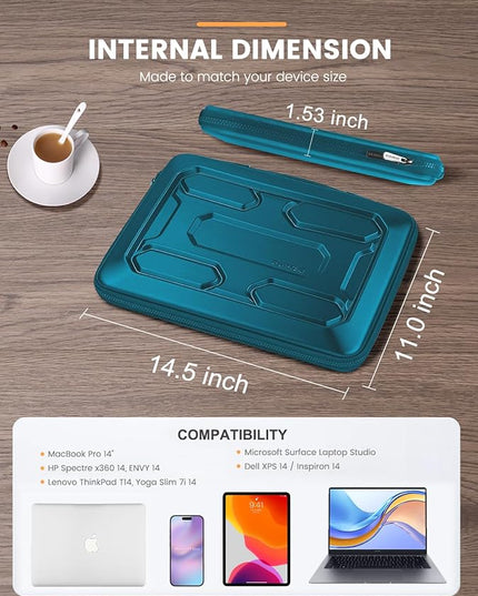 DOMISO 14 inch Laptop Sleeve with Handle Shockproof Computer Bag Waterproof EVA Protective Carrying Case for 14" ThinkPad E480/Yoga 920/13.5" Microsoft Surface Book/HP Pavilion 14 Stream 14, Teal