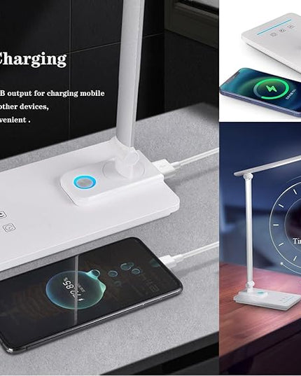 TECHNOVA LED Desk Lamp with 5 Color Temperatures | Sliding Stepless Dimming & One-Touch Timer | Foldable & Portable Design for Office/Study/Nail Art | USB Charging & Four-Axis Rotation for Small Desks