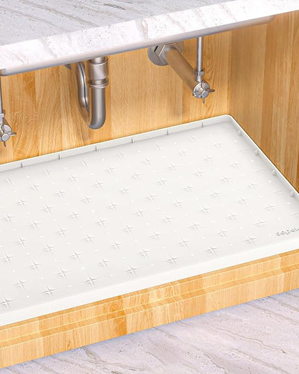 Sdpeia Under Sink Mat 22"×19" Waterproof Silicone Cabinet Liner & Sink Protector for Kitchen & Bathroom, Multi-Purpose Organizers Tray for Pets, Laundry, Cat Litter Mat, White