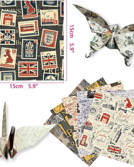 Square Origami Paper 6x6 Double Sided 50 Sheets 50 Colors 70GSM Origami Kit Japanese Chiyo Easy Fold Arts Crafts DIY Handwork Beginner Retro Newspapers