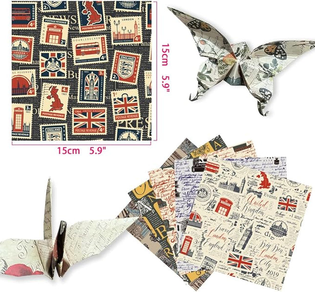 Square Origami Paper 6x6 Double Sided 50 Sheets 50 Colors 70GSM Origami Kit Japanese Chiyo Easy Fold Arts Crafts DIY Handwork Beginner Retro Newspapers
