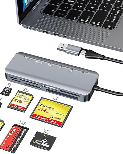 7 in 1 Memory Stick Pro Duo Card Reader, USB-C Multi Cards Reader for SD/TF/CF/MS/XD Cards, SD Card Reader for iPhone, Tablet, Laptop, Windows, Linux, Android, Camera, Game Track Camera