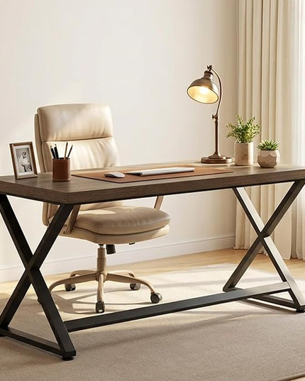 IBF 47 Inch Computer Desk, Rustic Home Office Desk for Writing, Industrial Wood Metal Executive Work Study Desk, Modern Simple PC Gaming Computer Table for Study Workstation, Rustic Oak