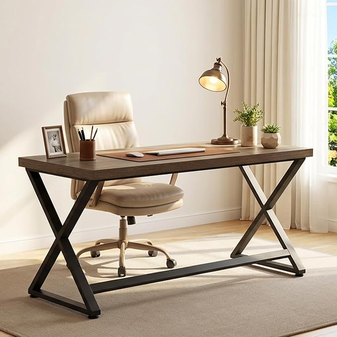 IBF 47 Inch Computer Desk, Rustic Home Office Desk for Writing, Industrial Wood Metal Executive Work Study Desk, Modern Simple PC Gaming Computer Table for Study Workstation, Rustic Oak