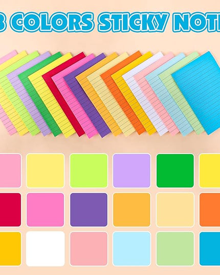 18 Pads Lined Sticky Notes, 18 Colors 4in x 6in Self Stick Note Pads, Strong Adhesive Sticky Note with Lines, Large Sticky Notes for School, Home, Office, 24 Sheets/Pad