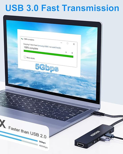 KIROSA USB C Hub: 9IN1 Multiport Adapter for Macbook Pro Air - USBC to HDMI Hub Dongle - Pocket USB-C Docking Station for Laptops and Type C Devices (4K HDMI 100W PD USB3.0 SD/TF Card Reader)