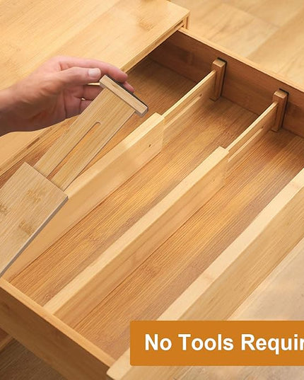 Bamboo Drawer Dividers Organizers, Kitchen Drawer Organizer, Adjustable Drawer Divider for Clothes, Kitchen, Dresser, Bedroom, Bathroom and Office, 4-Pack (Natural, 12-17 IN)