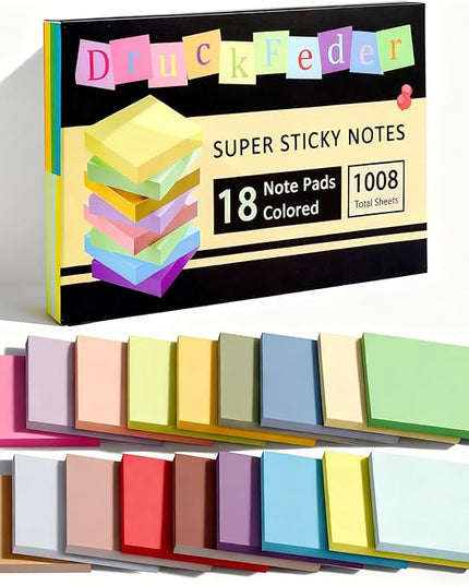(18 Pads) Sticky Notes 3x3 inch, Self-Stick Note Pads, 18 Colorful Sticky Note for School Supplies or Office Supplies