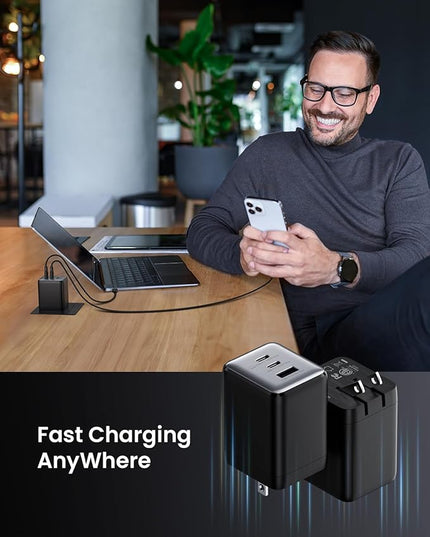 100W USB C Charger Block, Fast Wall GaN Charger, 3-Port Compact Foldable USB Power Adapter for MacBook Pro/Air, Dell XPS,iPad Pro,iPhone Series,Galaxy S25/S24,and More