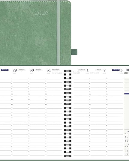 POPRUN 2026 Weekly Planner 30-Mintue (Medium 7'' x 8.5'') - From Jan 2026 to Dec 2026 - Two Pages Per Week Appointment Book with Monthly Tabs, Softcover, Inner Pocket, Pen Holder - Midnight Green