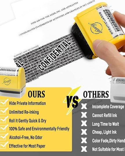 Miseyo Identity Theft Protection Roller Stamp Set - Yellow (6 Refill Ink Incleded)