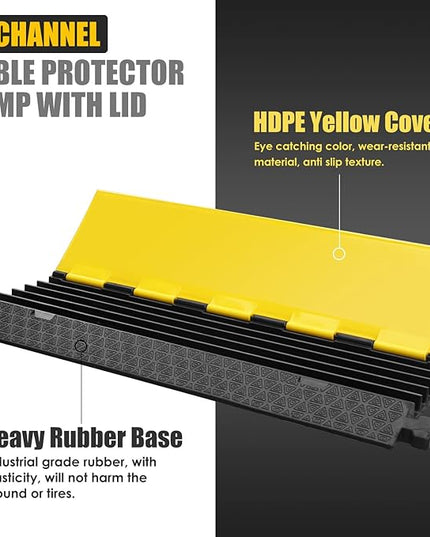 OranLite Rubber Cable Protector Ramp, Heavy Floor Cable Wire Cord Cover Speed Bumps 22000Lbs Load Capacity, Driveway Hose Cable Ramp Protective Cover for Indoor and Outdoor (5-Channel x 2Pcs)