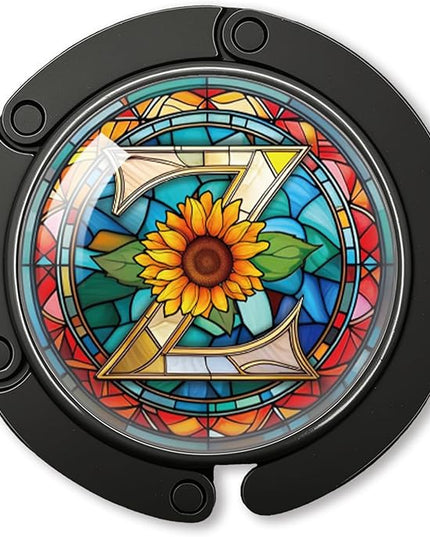 YAZMEEN Stained Glass Initial Foldable Purse Hook for Table, Stained Glass Letter Z, Women's Handbag Hanger Holder, Portable Purse Table Hanger, Funny Desk Hook Gifts for Mom Wife Sister Friend BFF