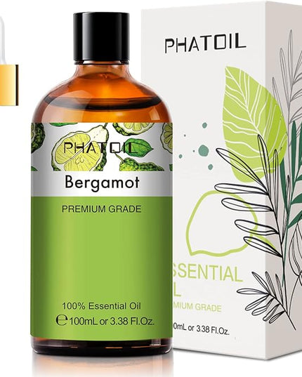 PHATOIL 3.38FL.OZ Bergamot Essential Oil, for Aromatherapy Diffusers, Humidifiers, Great for DIY Candle and Soap Making, Huge 100ML Bottle
