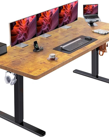 HUANUO 71 x 30 inch Electric Standing Desk, Powerful Brushless Motor Large Height Adjustable Table, 4 Memory Preset Sit Stand Up Desk, Home Office Computer Table with Thick T-Shaped Frame, Vintage