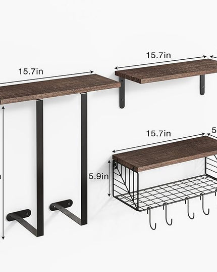Fixwal Bathroom Floating Shelves Over Toilet Wall Shelves Set with Towel Storage Rack for Bathroom Organization & Wall Decor(Brown)