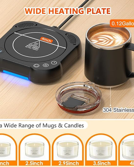 Coffee Mug Warmer & Cup Set - Desk Coffee Cup Warmer for Office/Home with 8-Temp Fast Heating (176℉ Max), Auto Shut Off, Gravity-Induction, 1-12H Timer - Ideal Gift for Coffee Lovers