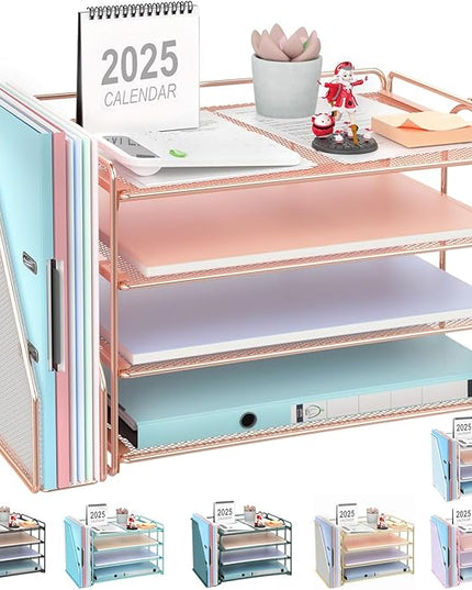 gianotter 4-Tier Paper Organizer With Magazine Holder, Desk Organizers and Accessories, Desk Accessories & Workspace Organizers, File Organizer for Office Supplies Storag (Rose Gold, 4-Tier)