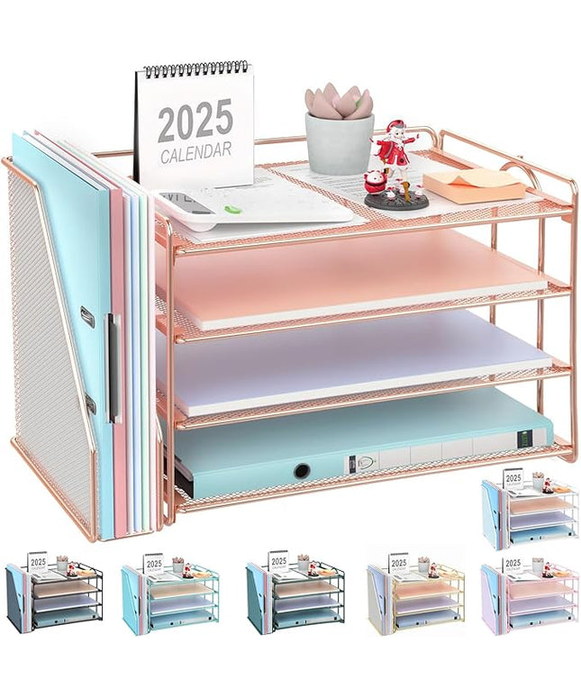 gianotter 4-Tier Paper Organizer With Magazine Holder, Desk Organizers and Accessories, Desk Accessories & Workspace Organizers, File Organizer for Office Supplies Storag (Rose Gold, 4-Tier)