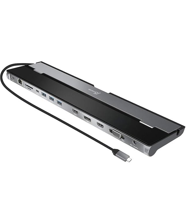 j5create USB C Docking Station- Supports up to 3 Display Simultaneously | HDMI, DisplayPort, VGA, 100W PD Fast Charging, Gigabit Ethernet | Comes with Type C Cable Compartment (JCD543)