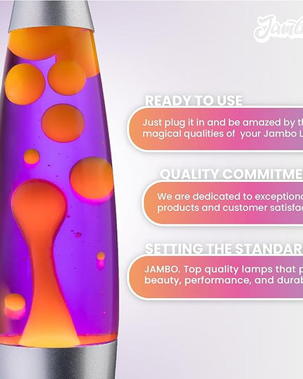 JAMBO Upgraded Motion Lamp – 16" Purple Liquid, Yellow Wax – USB Ports, Timer – Night Light for Adults, Teens, Kids – Bedroom, Living Room, Office Décor Lamp