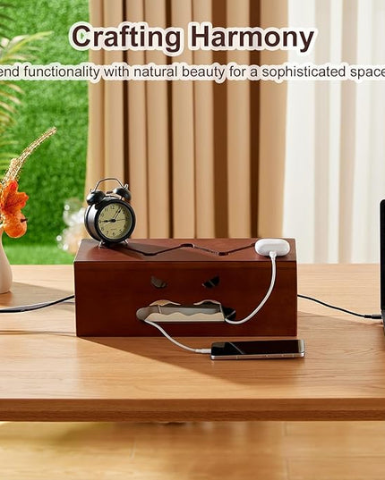 Large Cable Management Box,Cord Organizer Box with Cable Sleeves and Cable Tie,Wooden Cord Hider Box for Wires on Floor,Power Strip Hider for Home,Office,Under Desk