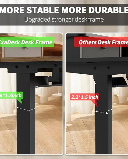 55 * 30 Inches Electric Standing Widened Desk Adjustable Height with 4 Drawers, Double Storage Shelves Stand Up Desk, Home Office Workstation Sit Stand up Desk (Light Rustic Brown)