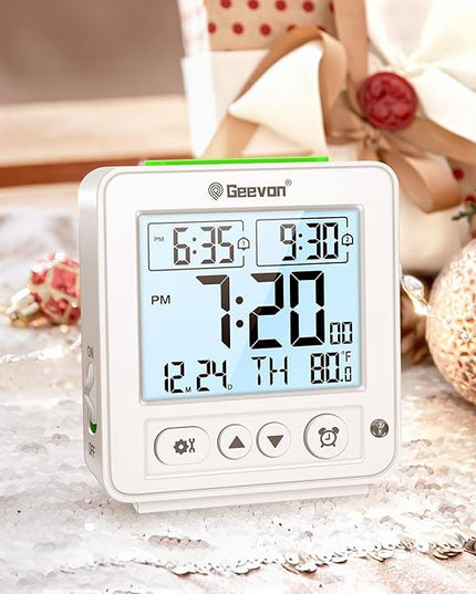 Geevon Smart Night Light Small Digital Alarm Clock with 2 Increasing Beep Alarm, Indoor Temperature, Battery Operated Travel Clock for Bedroom, Bedside, Desk(White)