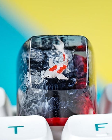 Koi Fish Artisan Keycap Red Black Coral Reef R1 SA Profile Custom Keycaps 1U ESC Handmade Gaming Resin Key Cap Cherry MX Switch Compatible Mechanical Keyboard Koi Lover Gift
