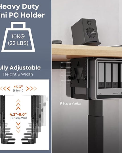 PUTORSEN Under Desk Mini PC Mount NAS Mount Bracket Holder, Height and Width Adjustable CPU Holder for Mac mini Desktop Computer, Mini PC, Small Form Factor Desktop Tower