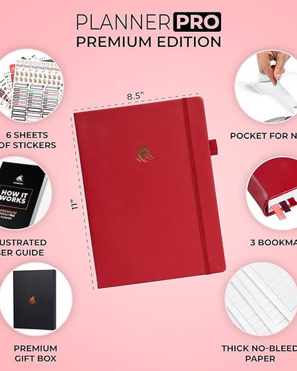 Clever Fox Planner Pro Premium – Luxurious Weekly & Monthly Planner with Budget Organizer for Productivity & Goals, Undated, A4 (Red)