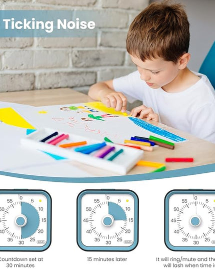 InfPokid Visual Timer for Kids with Pause Function, 60 Minute Countdown Timer for Kids Desk Study, Teaching, Kitchen Cooking, Office Meetings, Time Management for ADHD (Black)