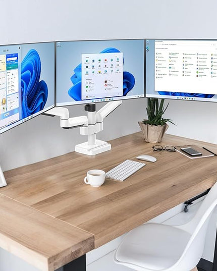MOUNTUP Triple Monitor Stand Mount - 3 Monitors Desk Mount for Computer Screens Up to 27 inch, Triple Monitor Arm, Heavy Duty Monitors Stand, Each Arm Holds 4.4-19.8 lbs, White