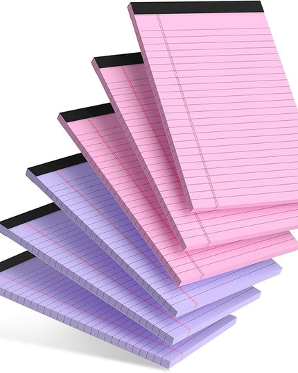 AILZFEI Pink Purple Small Legal Pad 5 x 8 College Ruled Color Legal Pads Paper Notepads 6 Pack Sturdy Back Writing Pads 5 x 8 Note Pads Perforated Narrow Ruled Pads of Paper