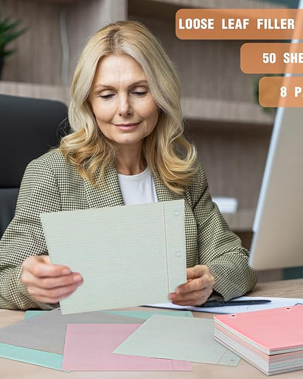 PerKoop 400 Sheets Colored Loose Leaf Paper 8.5" x 11" college ruled Lined 3 Hole Punched notebook Filler Paper for 3 Ring Binders Office School Supplies (Bohemian Color)